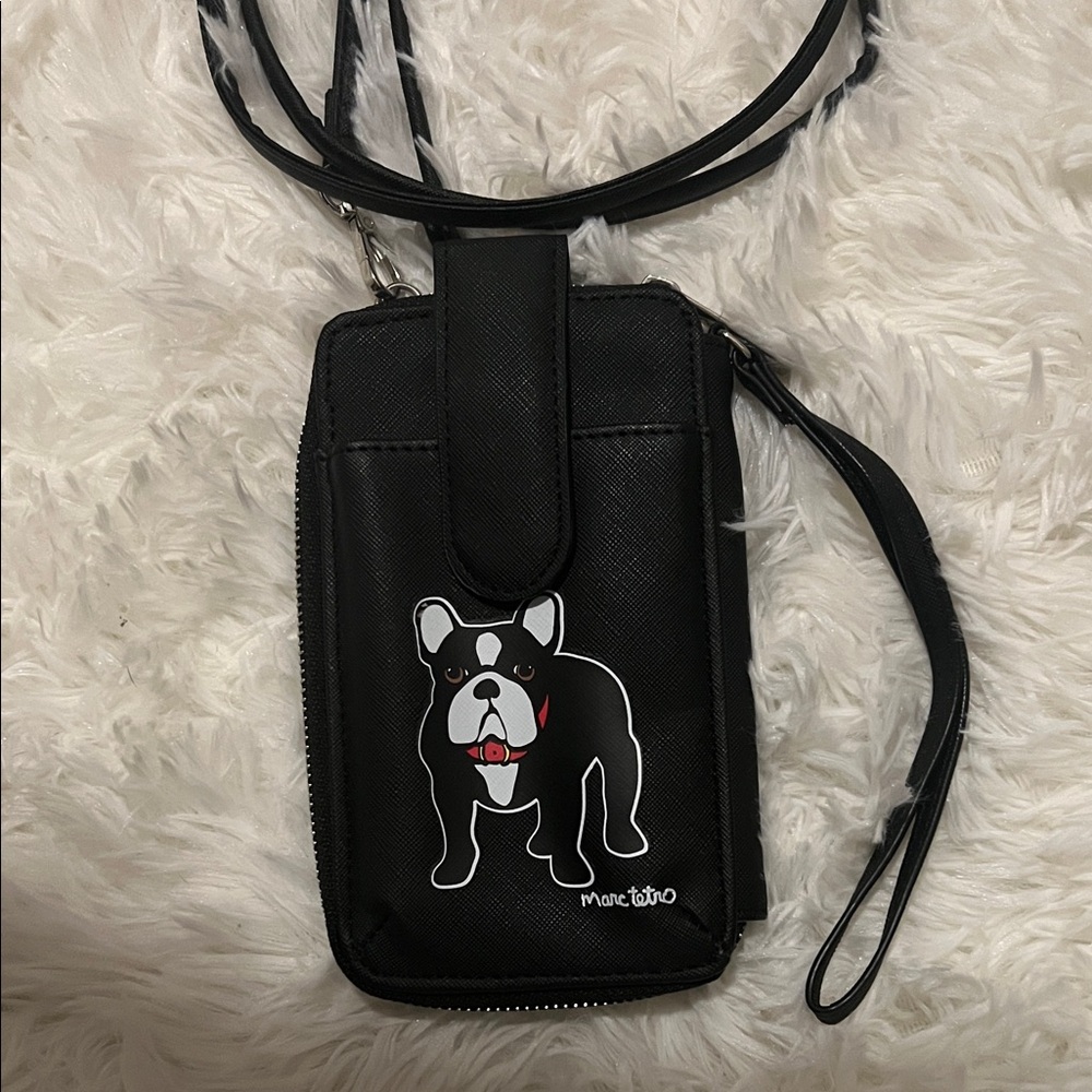 Chic Black Crossbody Bag with Dog Print